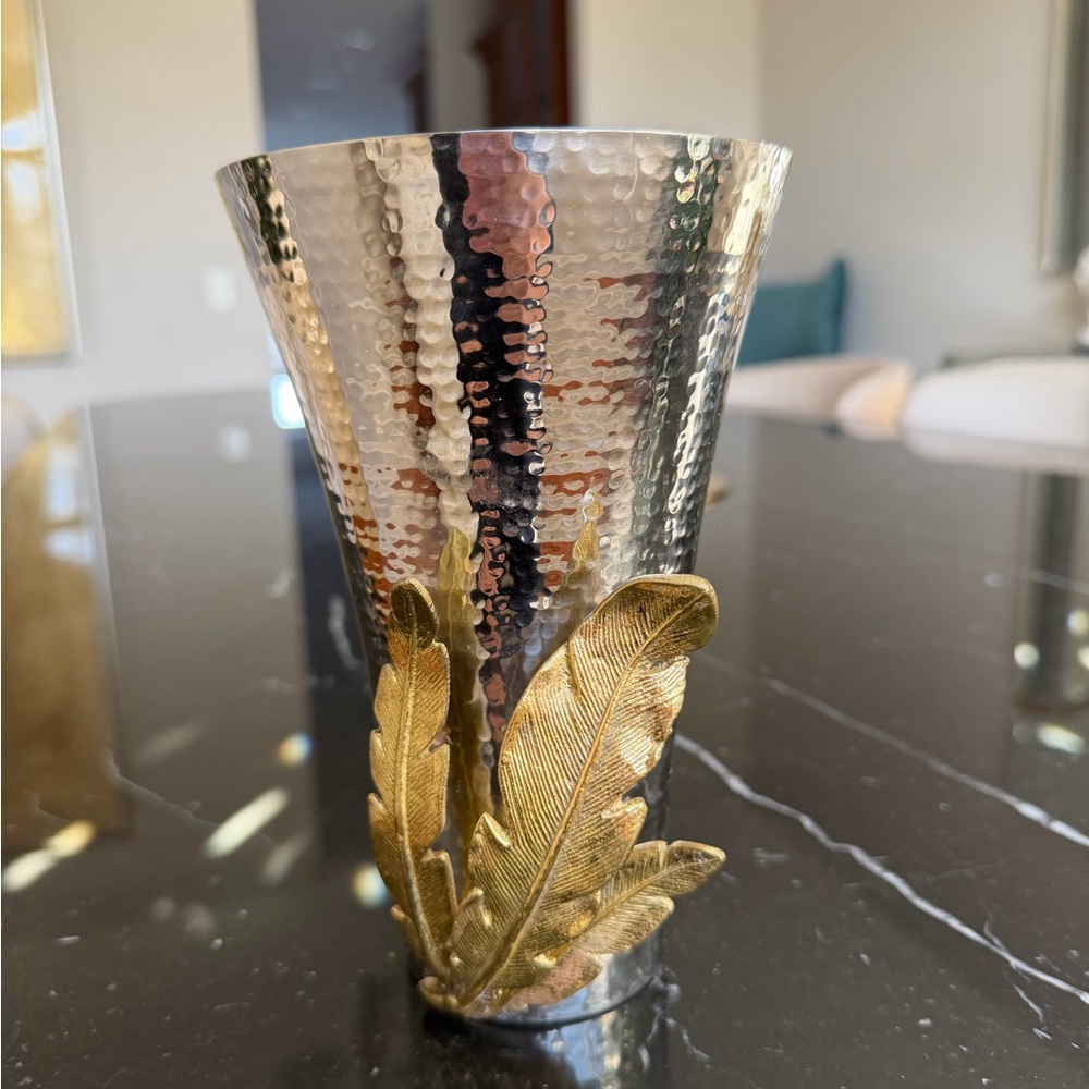 Michael Aram Gold and Silver Feather Stainless Vase